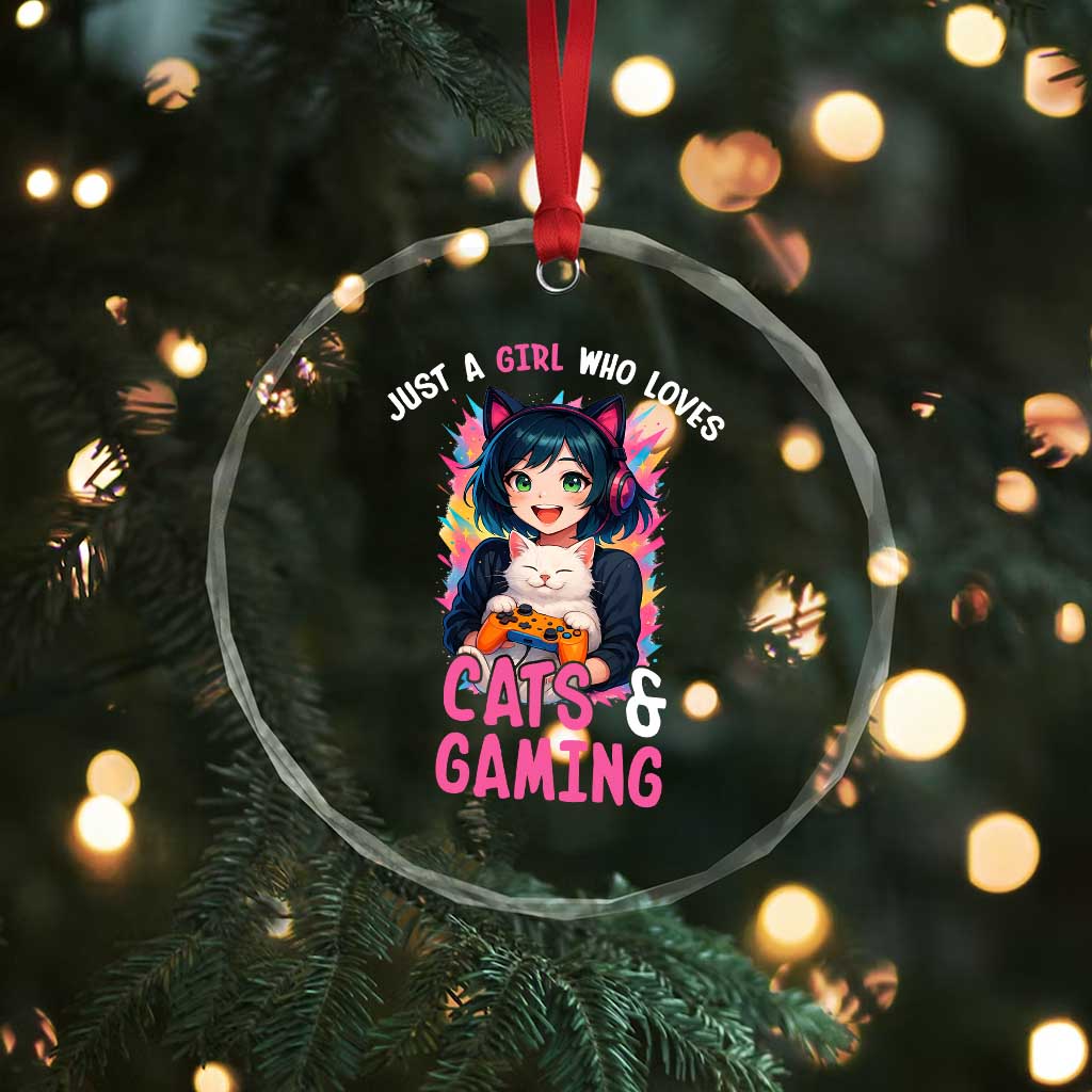 Just A Girl Who Loves Cats And Gaming Crystal Glass Ornament Cute Gamer Gift - Wonder Print Shop