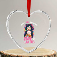 Just A Girl Who Loves Cats And Gaming Heart Crystal Glass Ornament Cute Gamer Gift - Wonder Print Shop