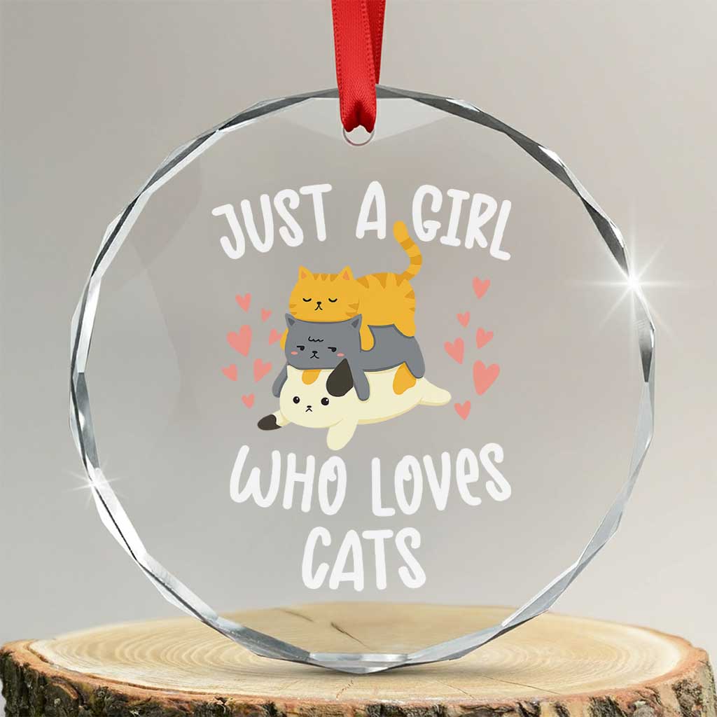 Just A Girl Who Loves Cats Crystal Glass Ornament Cute Kittens Pet Lover - Wonder Print Shop