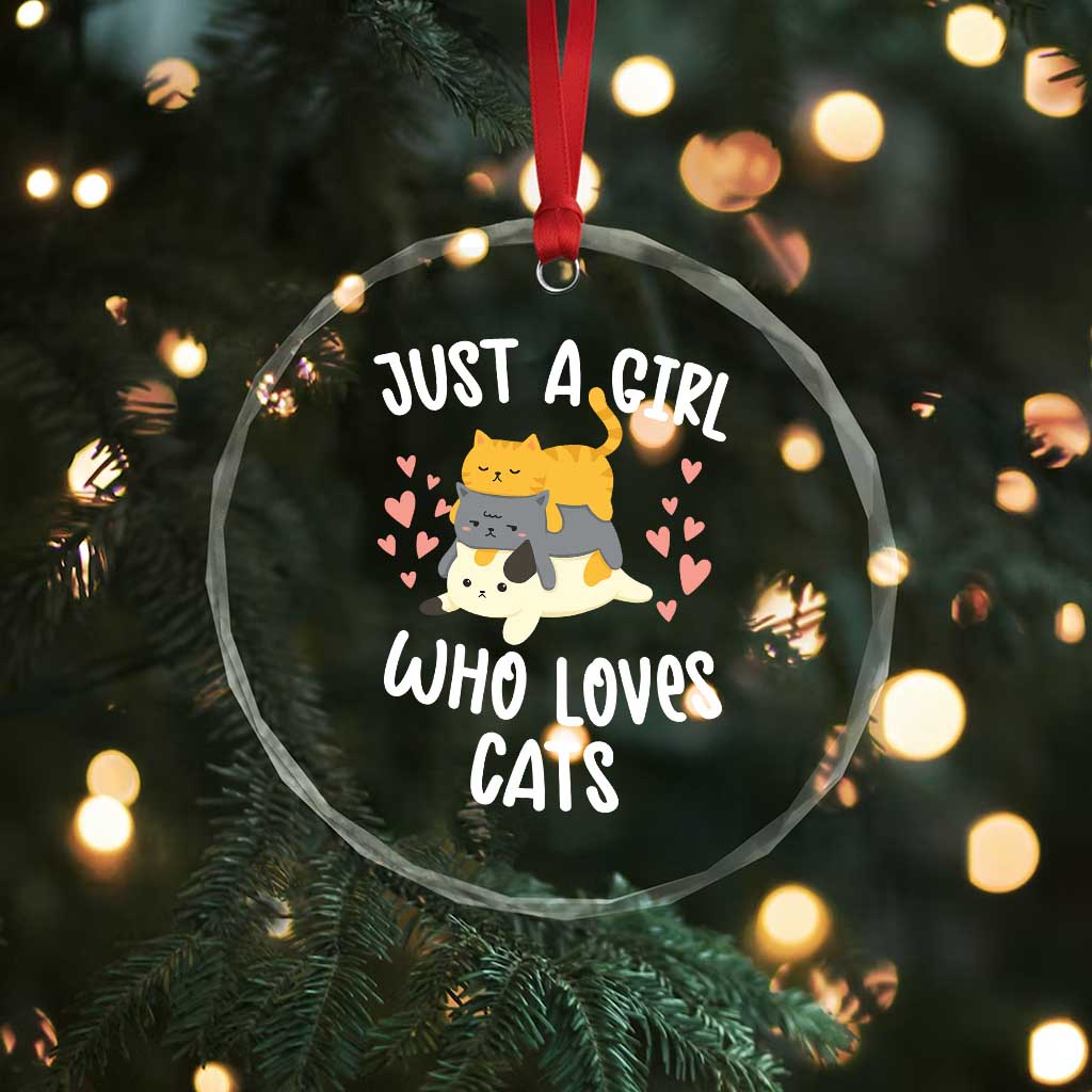 Just A Girl Who Loves Cats Crystal Glass Ornament Cute Kittens Pet Lover - Wonder Print Shop