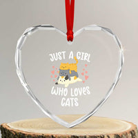 Just A Girl Who Loves Cats Heart Crystal Glass Ornament Cute Kittens Pet Lover - Wonder Print Shop
