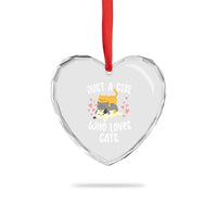 Just A Girl Who Loves Cats Heart Crystal Glass Ornament Cute Kittens Pet Lover - Wonder Print Shop