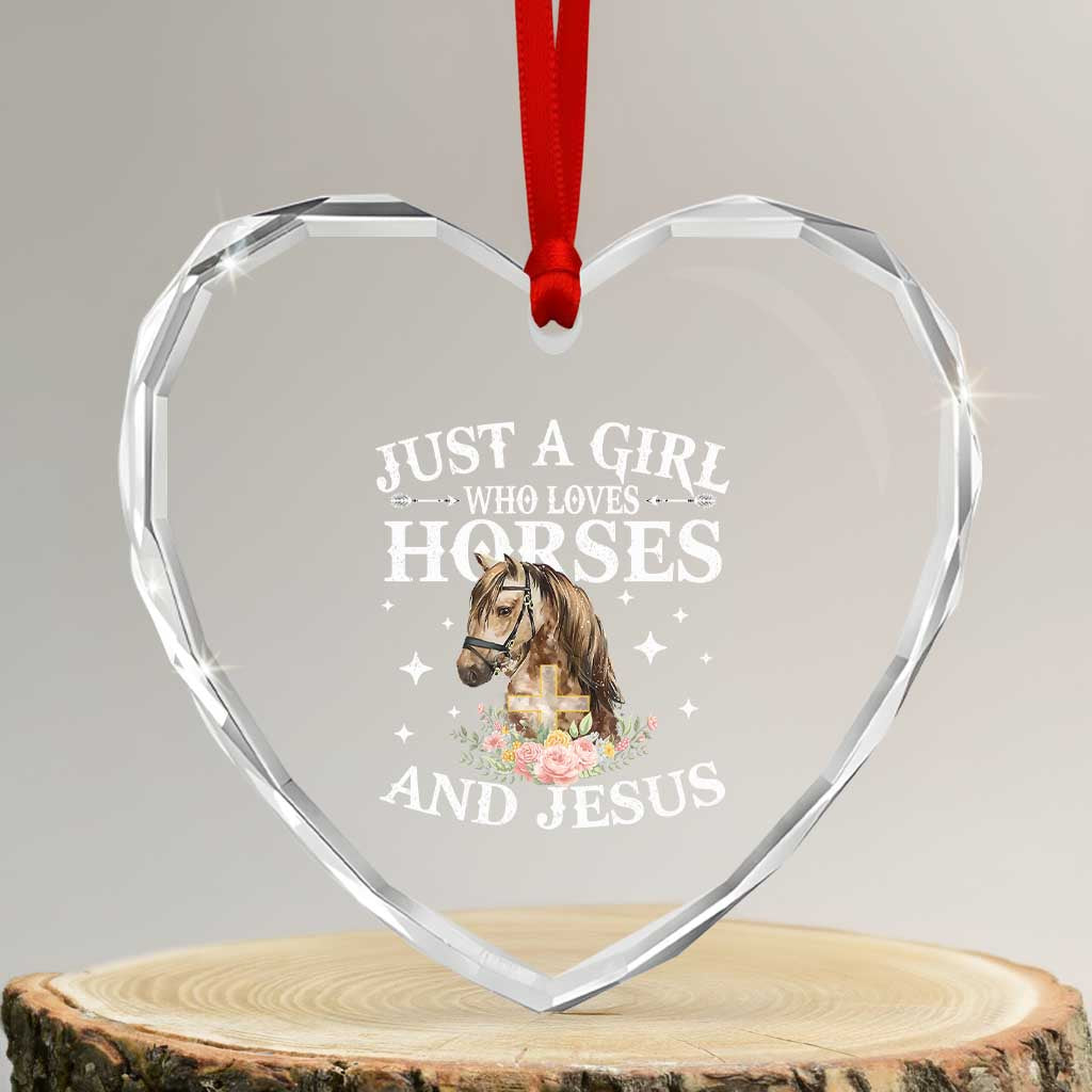 Just A Girl Who Loves Horses And Jesus Heart Crystal Glass Ornament Christian Girls Horse - Wonder Print Shop