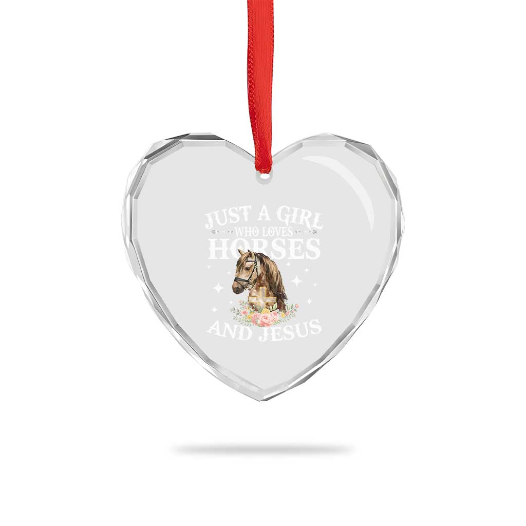 Just A Girl Who Loves Horses And Jesus Heart Crystal Glass Ornament Christian Girls Horse - Wonder Print Shop