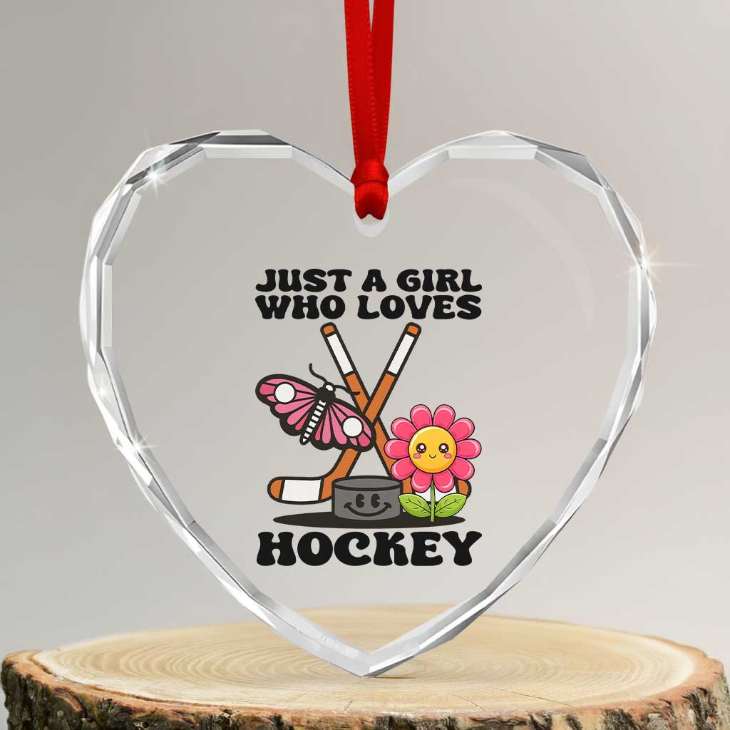 Just A Girl Who Loves Ice Hockey Heart Crystal Glass Ornament Sports Lover Gift - Wonder Print Shop