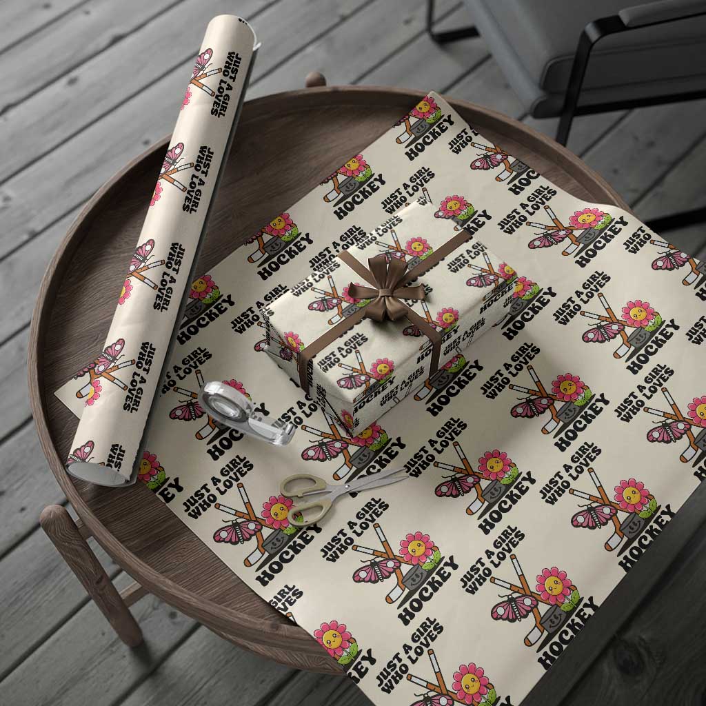 Just A Girl Who Loves Ice Hockey Wrapping Paper Roll Sports Lover Gift - Wonder Print Shop