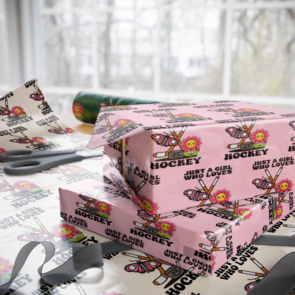 Just A Girl Who Loves Ice Hockey Wrapping Paper Roll Sports Lover Gift - Wonder Print Shop