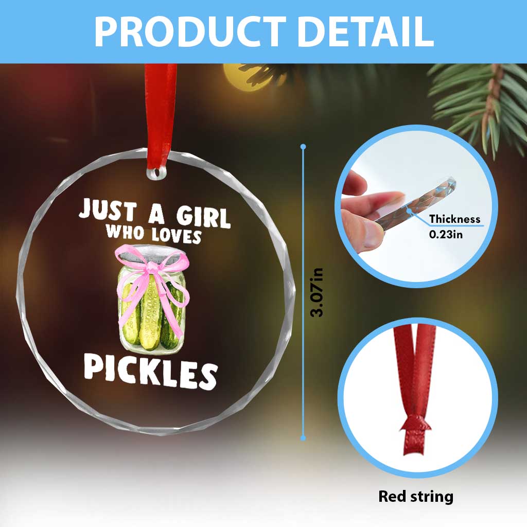 Just a Girl Who Loves Pickles Crystal Glass Ornament Pickle Jars with Coquette Bow - Wonder Print Shop