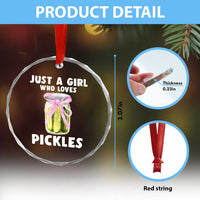 Just a Girl Who Loves Pickles Crystal Glass Ornament Pickle Jars with Coquette Bow - Wonder Print Shop
