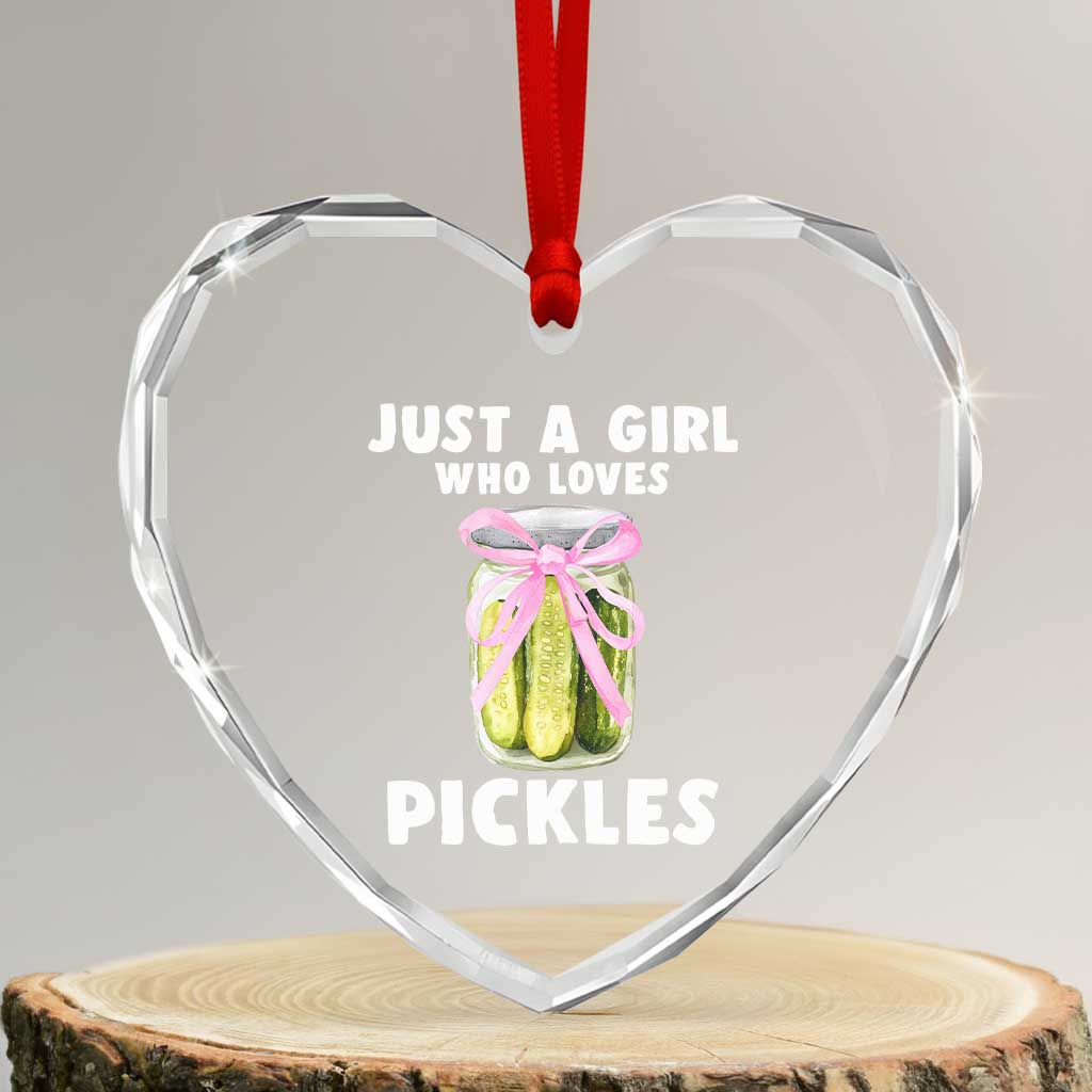 Just a Girl Who Loves Pickles Heart Crystal Glass Ornament Pickle Jars with Coquette Bow - Wonder Print Shop
