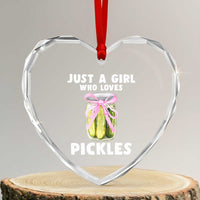 Just a Girl Who Loves Pickles Heart Crystal Glass Ornament Pickle Jars with Coquette Bow - Wonder Print Shop