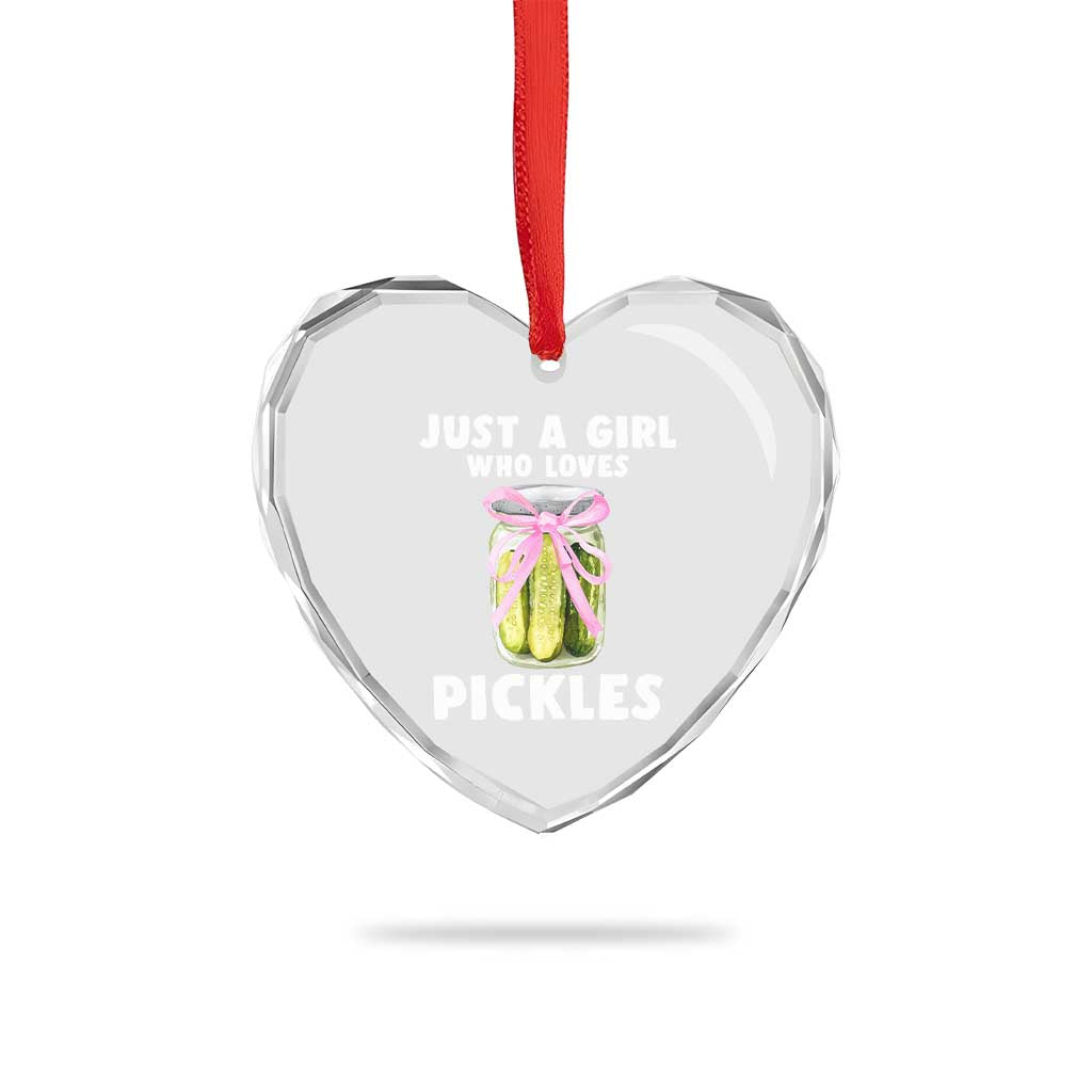 Just a Girl Who Loves Pickles Heart Crystal Glass Ornament Pickle Jars with Coquette Bow - Wonder Print Shop