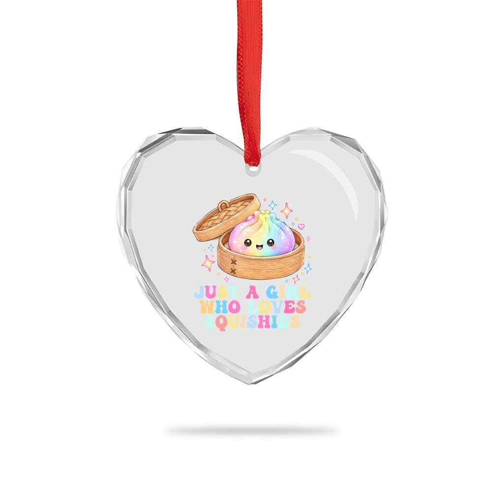 Just A Girl Who Loves Squishies Heart Crystal Glass Ornament Cute Rainbow Dumpling Squishy Graphic