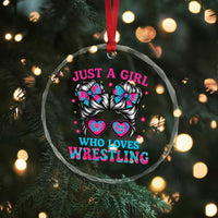 Just A Girl Who Loves Wrestling Crystal Glass Ornament Funny Wrestle Lover Wrestler Messy Bun - Wonder Print Shop