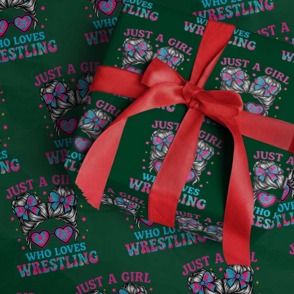 Just A Girl Who Loves Wrestling Wrapping Paper Roll Funny Wrestle Lover Wrestler Messy Bun - Wonder Print Shop