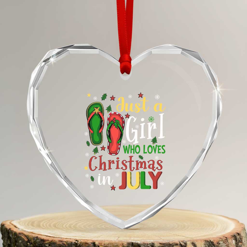 Just A Girl Who Loves Xmas In July Heart Crystal Glass Ornament - Wonder Print Shop