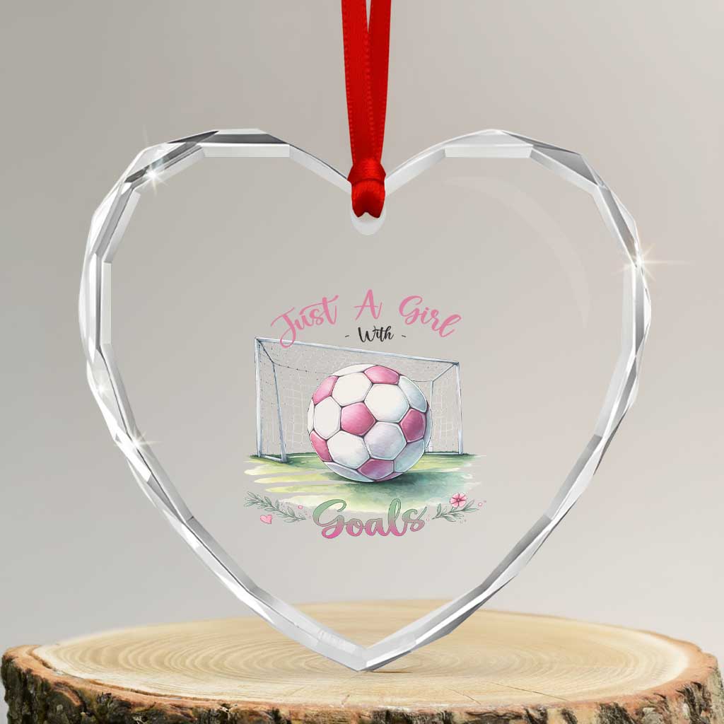 Just A Girl With Goals Heart Crystal Glass Ornament Soccer Gift For Her