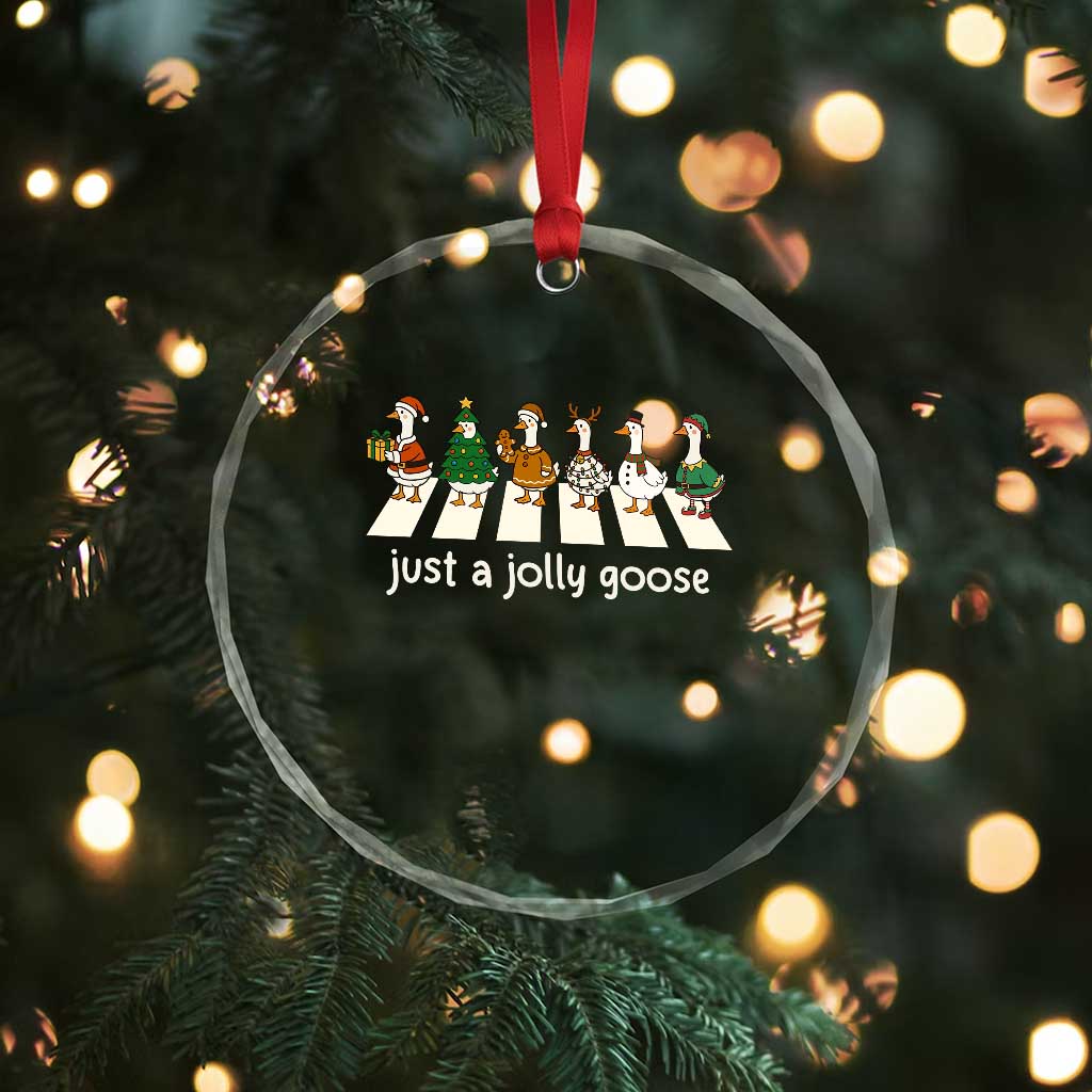 Just A Jolly Goose Crystal Glass Ornament Funny Christmas Duck Meme - Wonder Print Shop