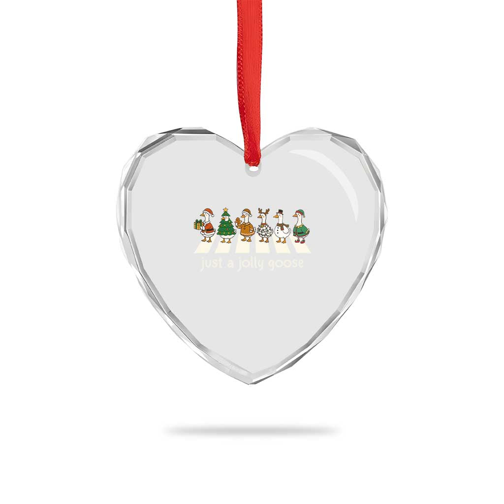 Just A Jolly Goose Heart Crystal Glass Ornament Funny Christmas Duck Meme - Wonder Print Shop