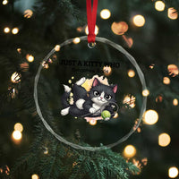 Just A Kitty Who Smashes Balls Crystal Glass Ornament Funny Tennis Cat Gift - Wonder Print Shop