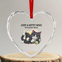 Just A Kitty Who Smashes Balls Heart Crystal Glass Ornament Funny Tennis Cat Gift - Wonder Print Shop