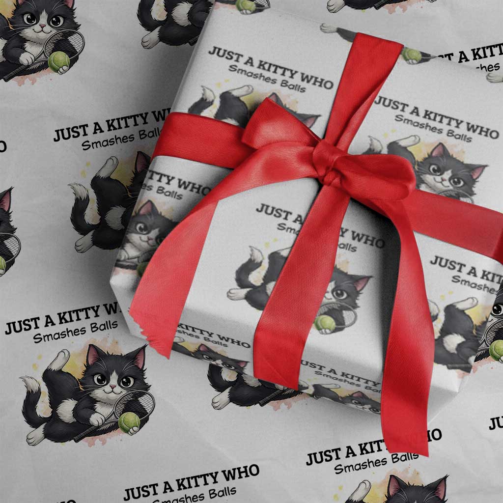 Just A Kitty Who Smashes Balls Wrapping Paper Roll Funny Tennis Cat Gift - Wonder Print Shop