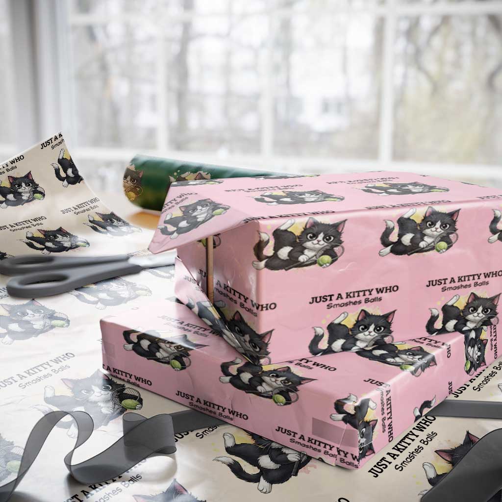 Just A Kitty Who Smashes Balls Wrapping Paper Roll Funny Tennis Cat Gift - Wonder Print Shop