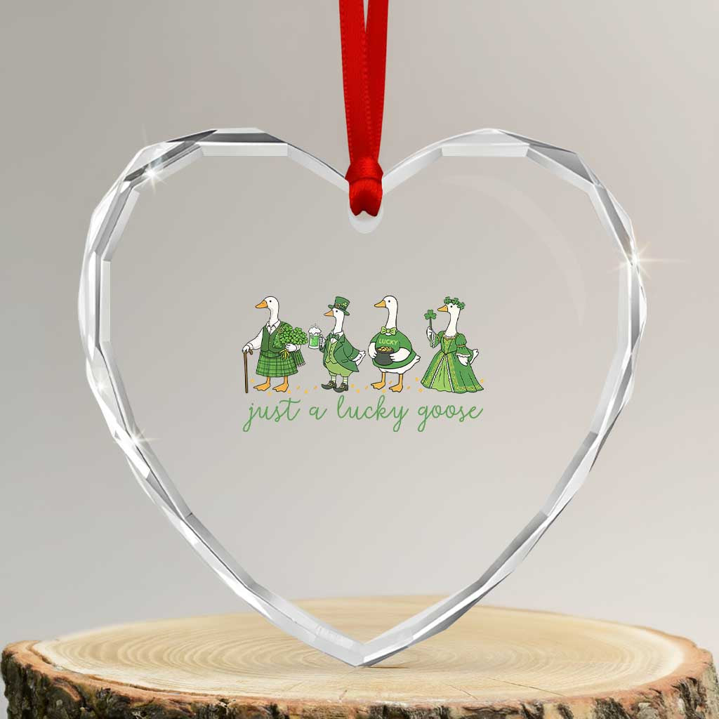 Just A Lucky Goose Heart Crystal Glass Ornament Funny St Patricks Day Irish Gift