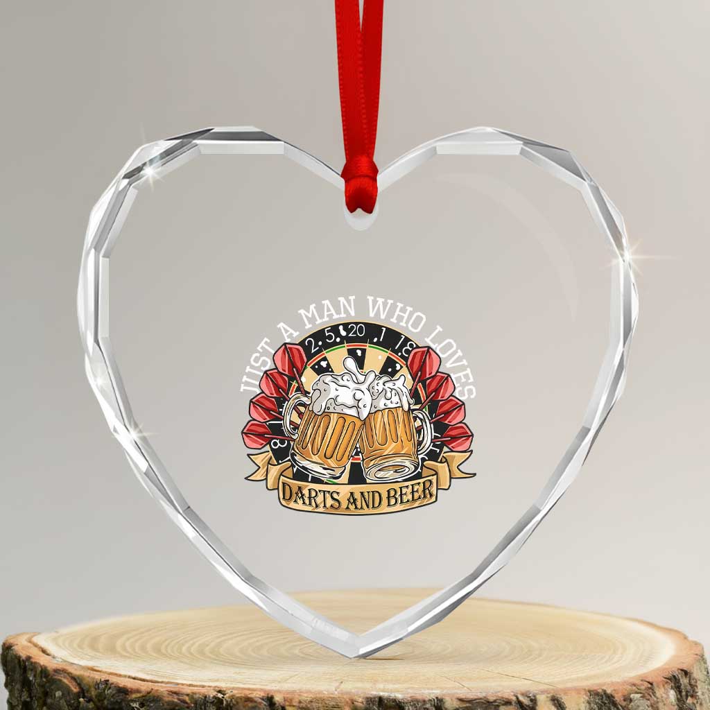 Just A Man Who Loves Darts And Beer Heart Crystal Glass Ornament Funny Dart Player - Wonder Print Shop