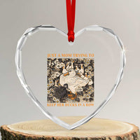 Just A Mom Trying To Keep Her Ducks In A Row Heart Crystal Glass Ornament Funny Duck Mom