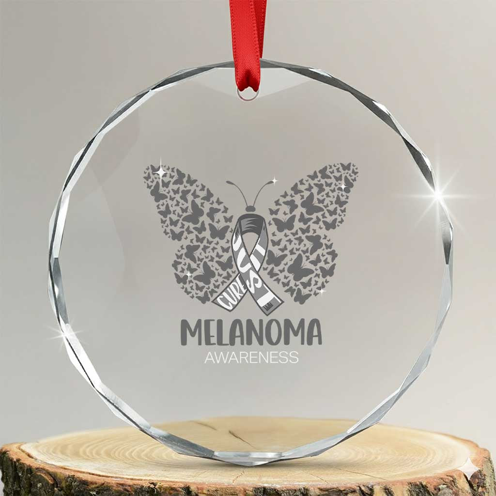 Just Cure It Crystal Glass Ornament Melanoma Warrior Butterfly Support