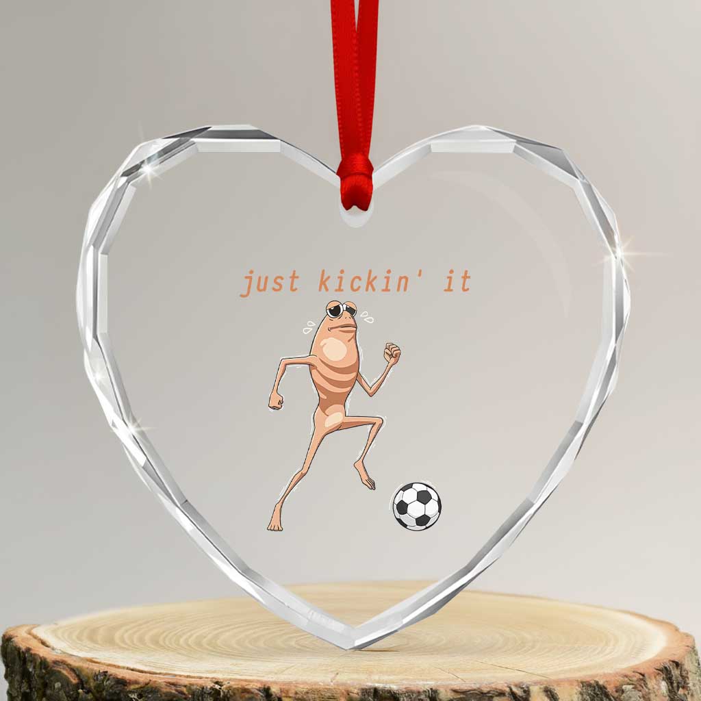 Just Kickin It Heart Crystal Glass Ornament Funny Marcus The Worm Soccer Meme
