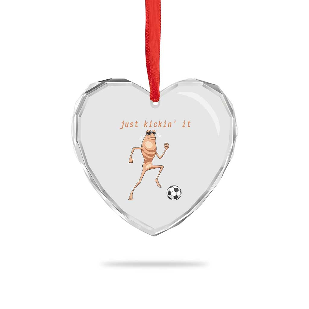 Just Kickin It Heart Crystal Glass Ornament Funny Marcus The Worm Soccer Meme