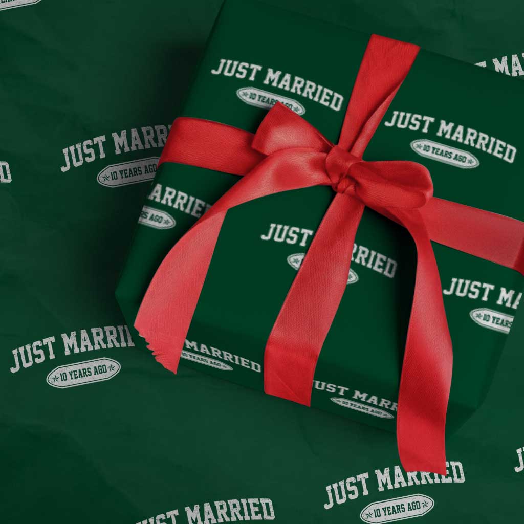 Just Married 10 Years Ago Wrapping Paper Roll 10th Wedding Anniversary Matching