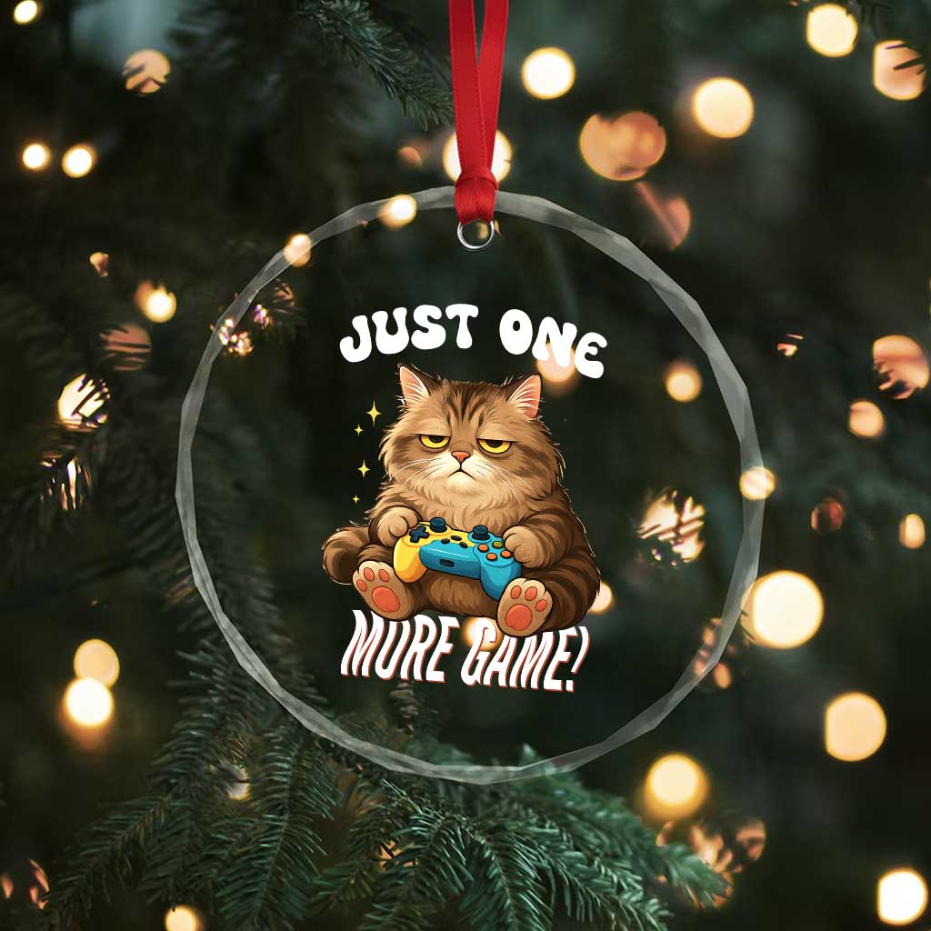 Just One More Game Crystal Glass Ornament Funny Lazy Cat Playing Video Game - Wonder Print Shop