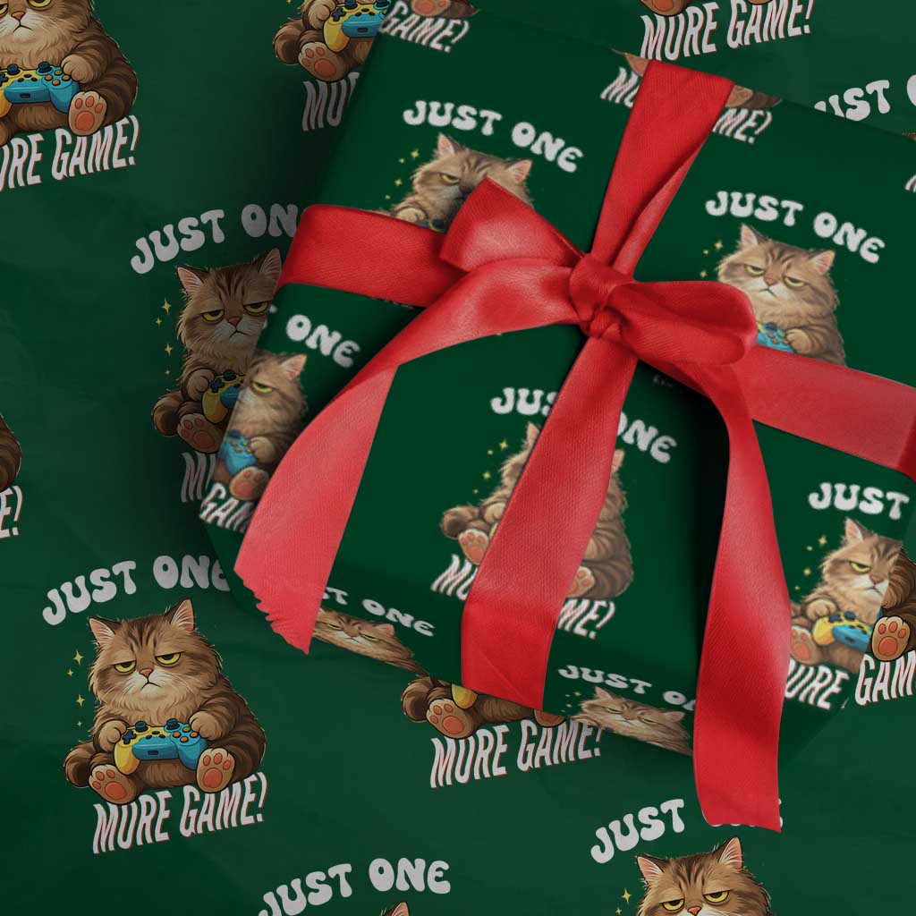 Just One More Game Wrapping Paper Roll Funny Lazy Cat Playing Video Game - Wonder Print Shop