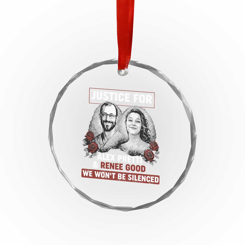 Justice for Alex Pretti and Renee Good Crystal Glass Ornament We Won’t Be Silenced Minnesota Resistance Protest