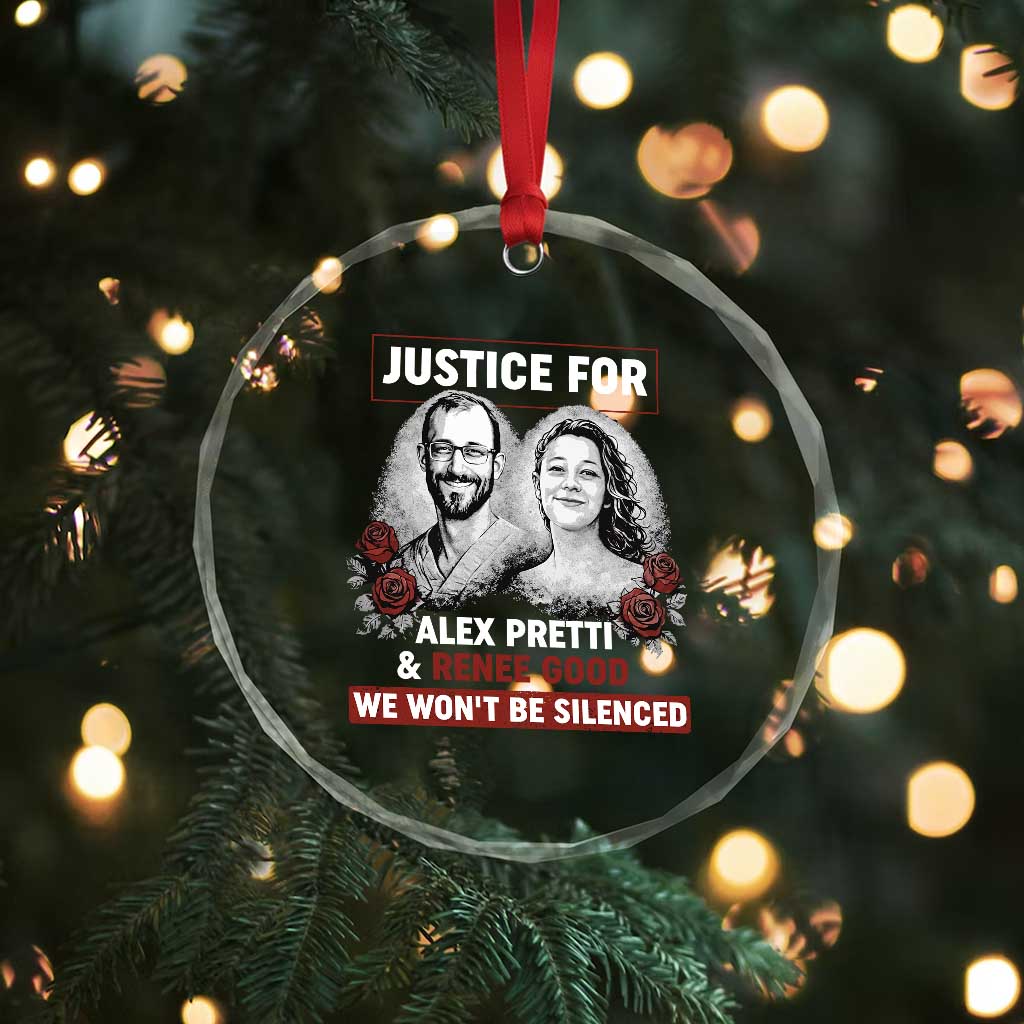 Justice for Alex Pretti and Renee Good Crystal Glass Ornament We Won’t Be Silenced Minnesota Resistance Protest