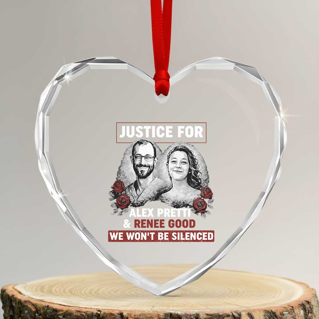 Justice for Alex Pretti and Renee Good Heart Crystal Glass Ornament We Won’t Be Silenced Minnesota Resistance Protest