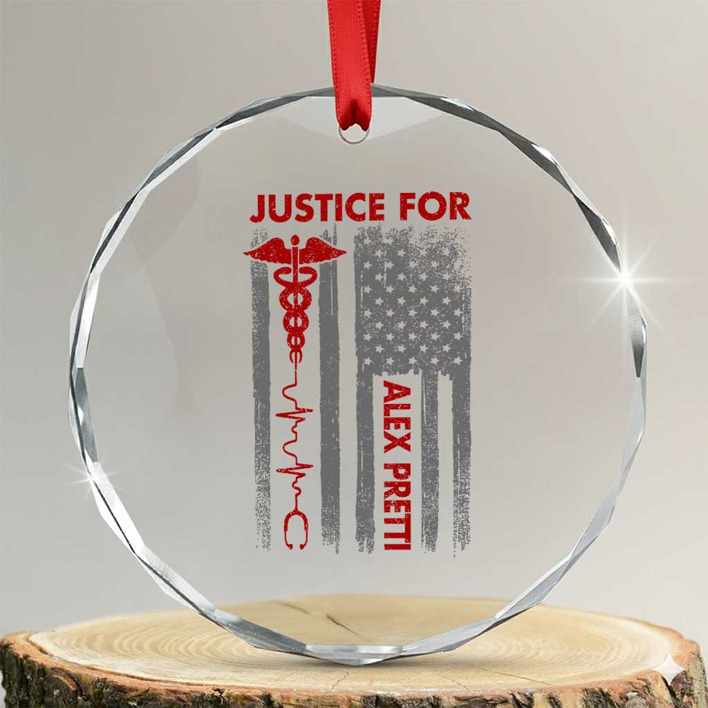 Justice For Alex Pretti Crystal Glass Ornament Minneapolis Tribute 2026 ICU Nurse American Flag