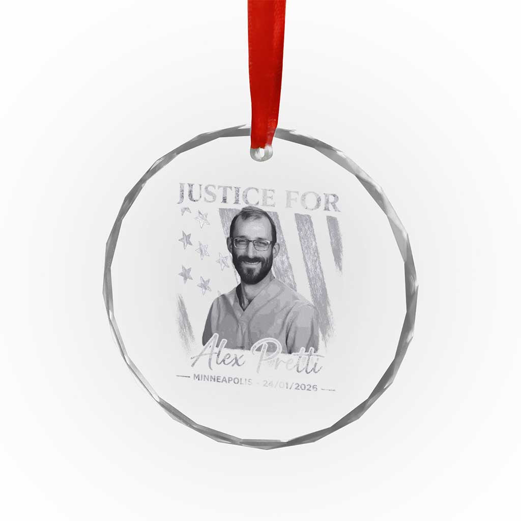 Justice For Alex Pretti Crystal Glass Ornament Minneapolis Tribute 2026 Vintage American Flag
