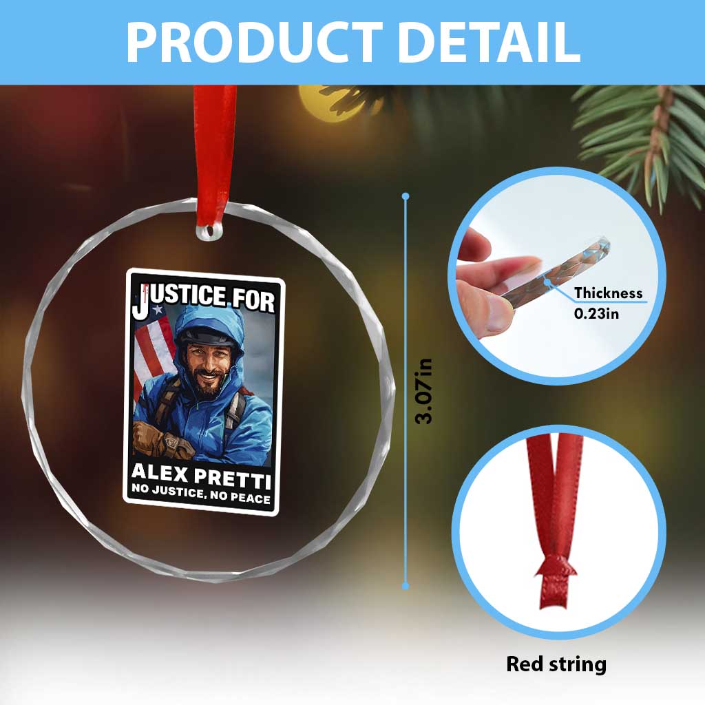 Justice For Alex Pretti Crystal Glass Ornament Minneapolis USA Support Gift