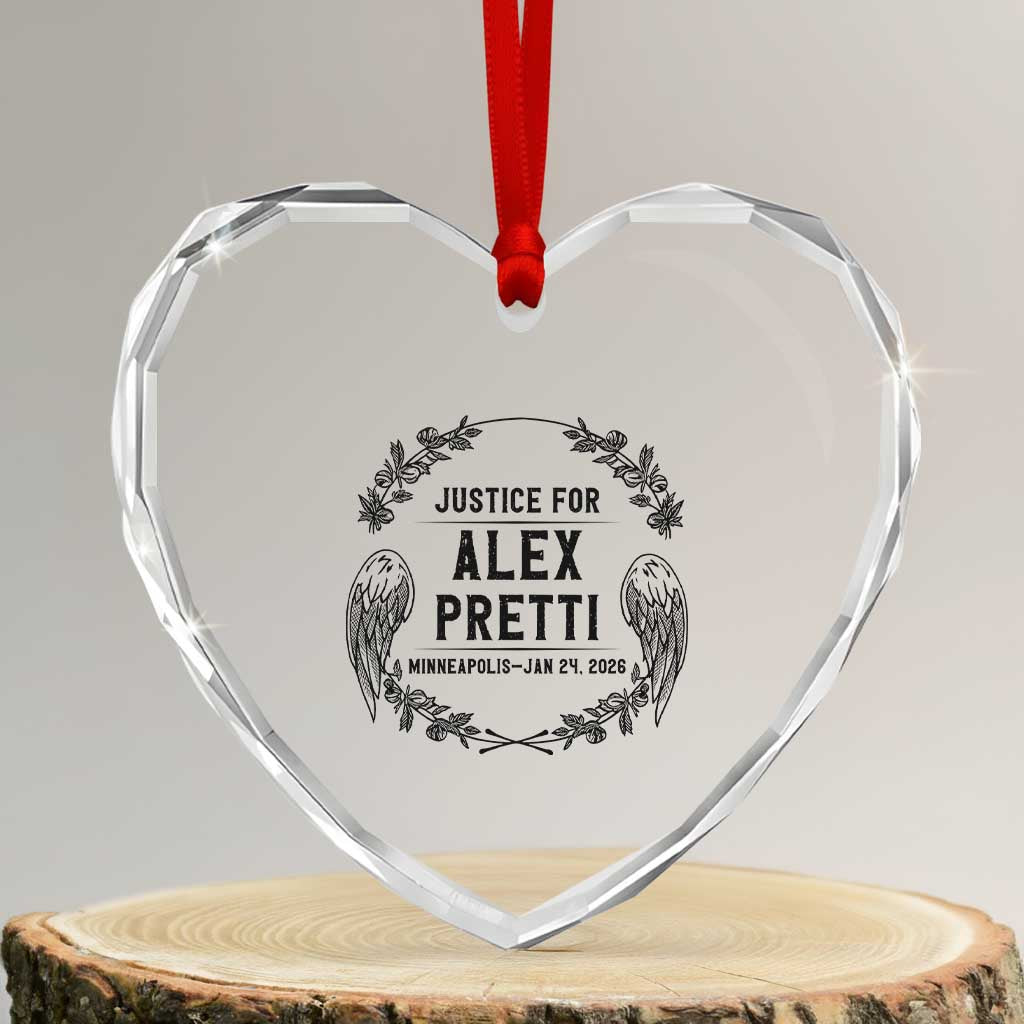 Justice for Alex Pretti Heart Crystal Glass Ornament Minneapolis January 24 2026 Tribute Memorial Wreath