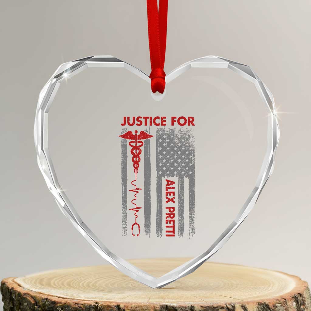 Justice For Alex Pretti Heart Crystal Glass Ornament Minneapolis Tribute 2026 ICU Nurse American Flag