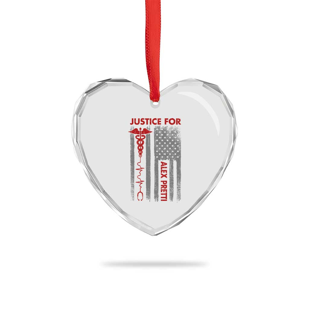 Justice For Alex Pretti Heart Crystal Glass Ornament Minneapolis Tribute 2026 ICU Nurse American Flag