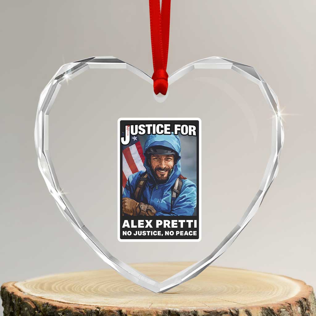 Justice For Alex Pretti Heart Crystal Glass Ornament Minneapolis USA Support Gift