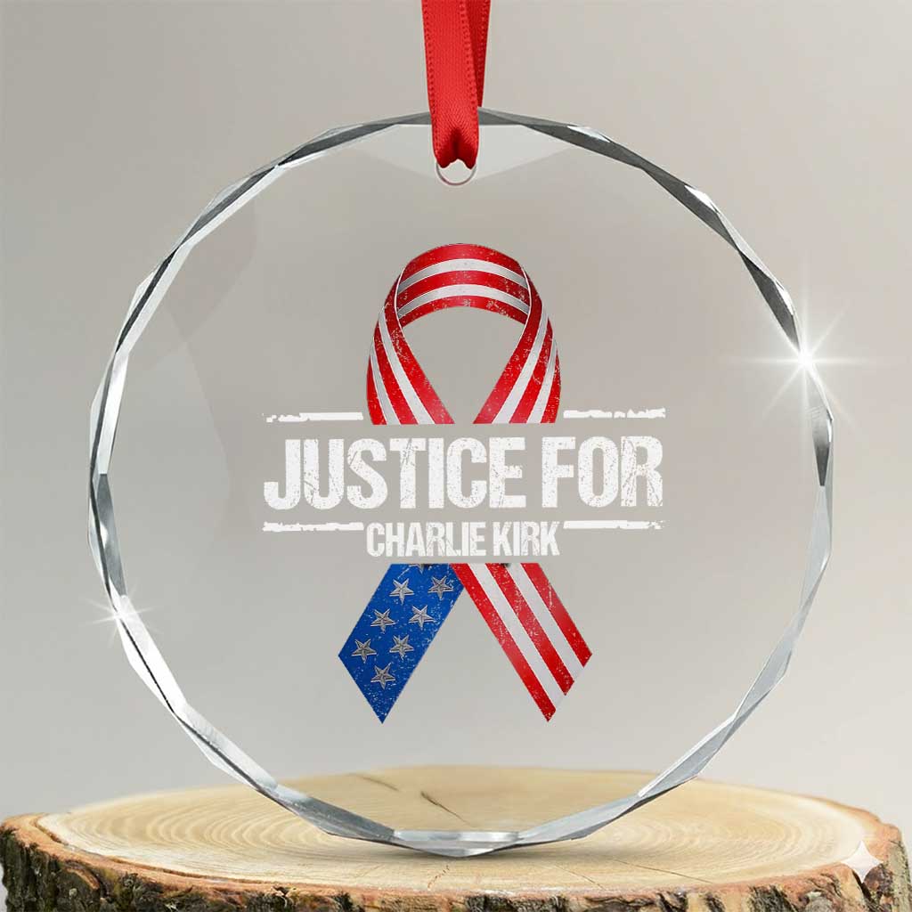 Justice For Charlie Kirk Crystal Glass Ornament Patriotic Tribute Human Rights Activist - Wonder Print Shop