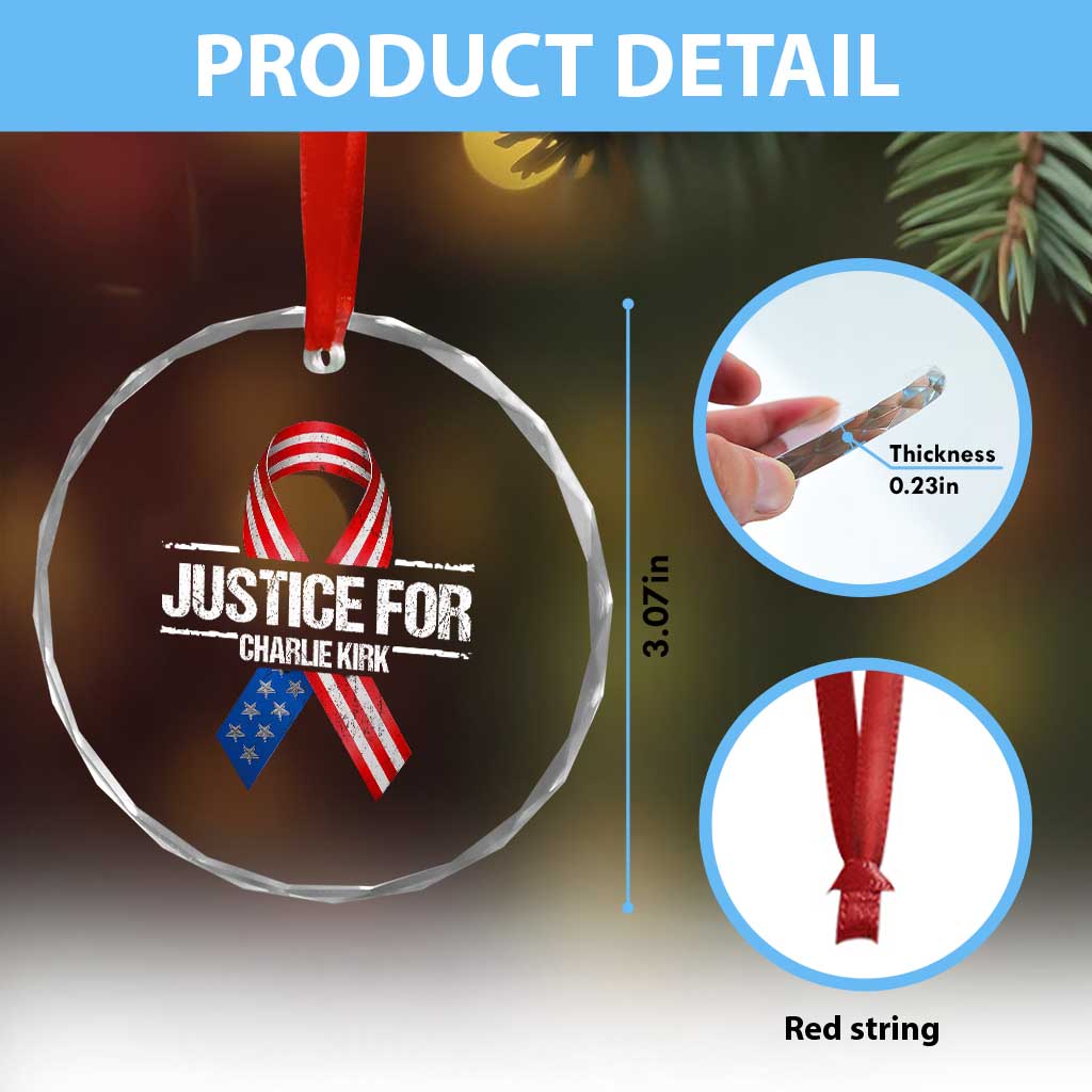 Justice For Charlie Kirk Crystal Glass Ornament Patriotic Tribute Human Rights Activist - Wonder Print Shop