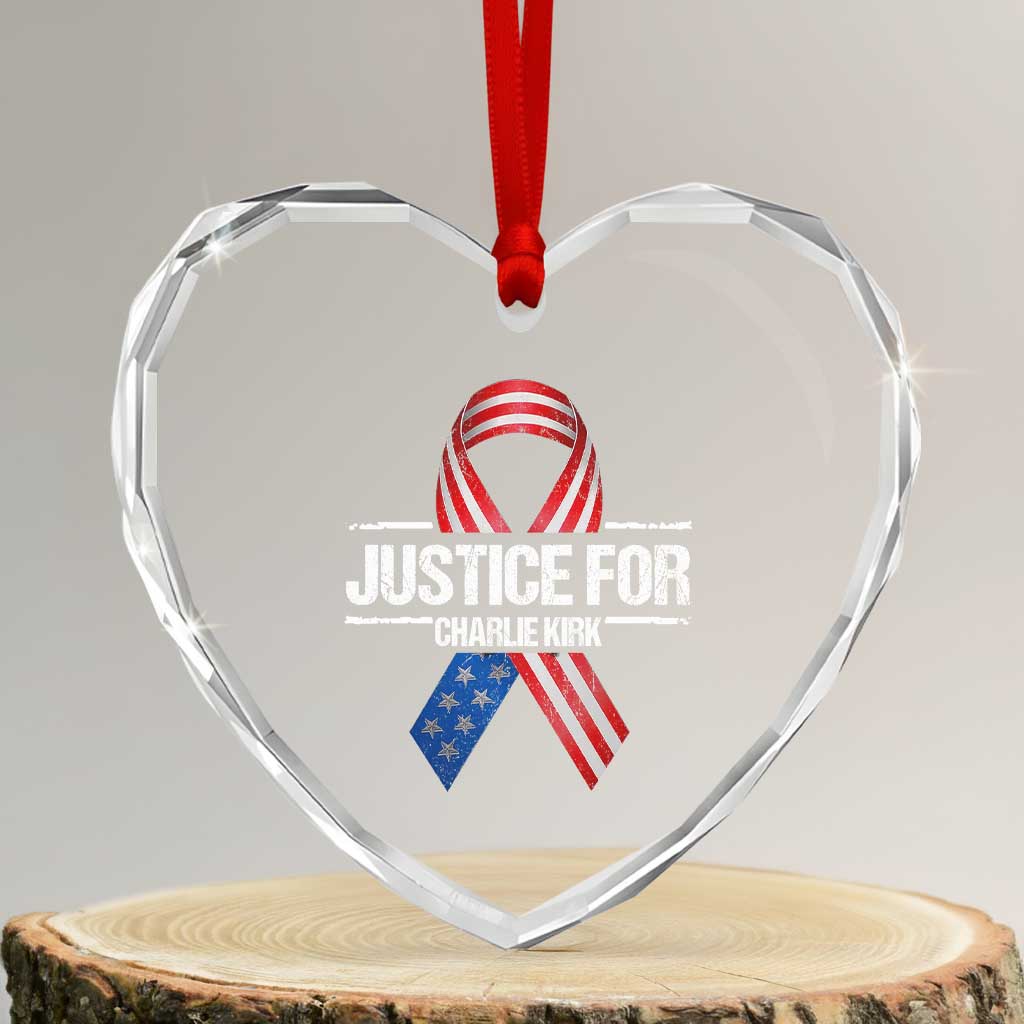 Justice For Charlie Kirk Heart Crystal Glass Ornament Patriotic Tribute Human Rights Activist - Wonder Print Shop