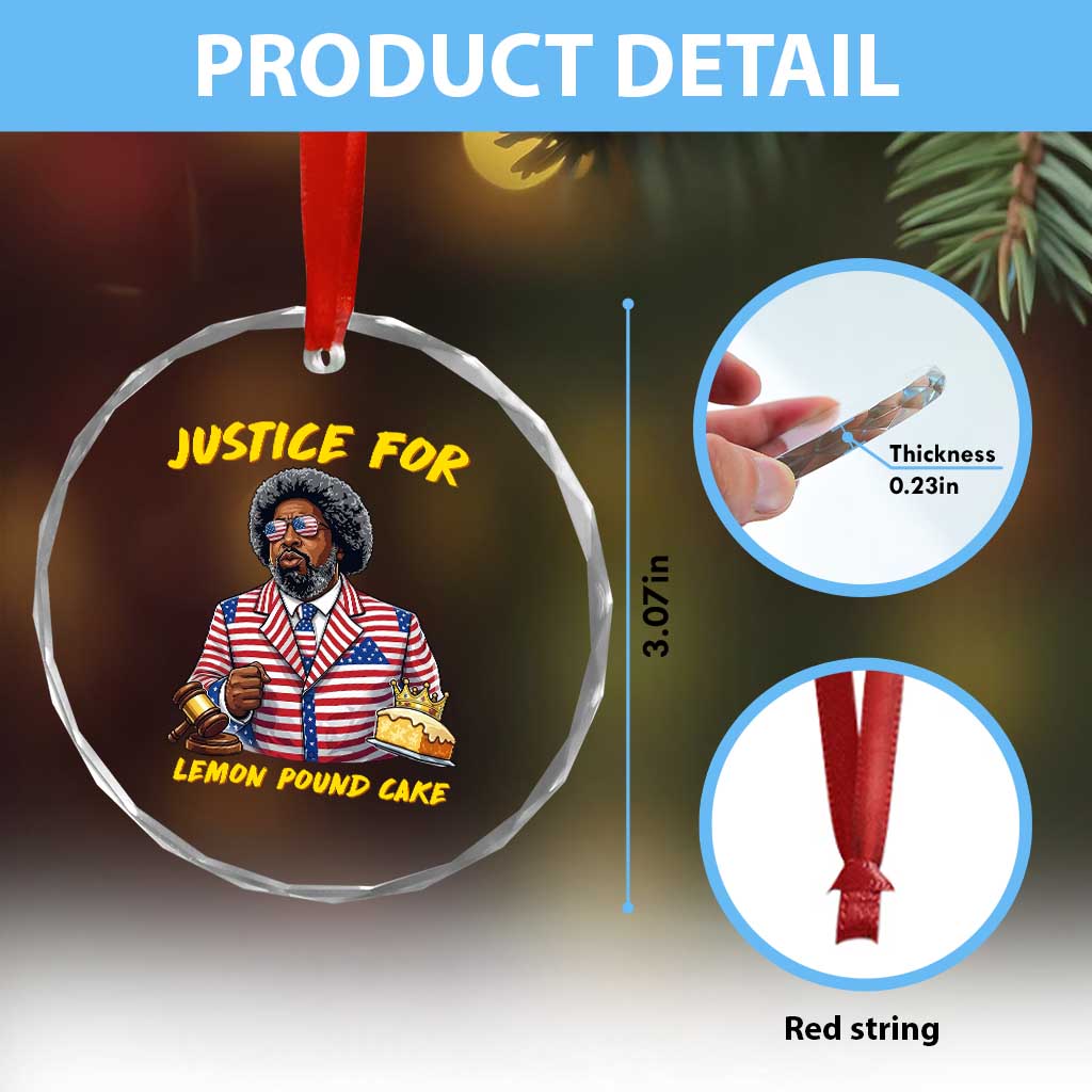 Justice for Lemon Pound Cake Funny Viral  Meme Crystal Glass Ornament Edgy Hip Hop Humor Parody Gift for Rap Fans